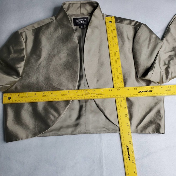 ADRIANNA PAPPEL Satin Champagne Formal Shutter Pleaded Midi Jacket Dress 10 1333 - Picture 9 of 12